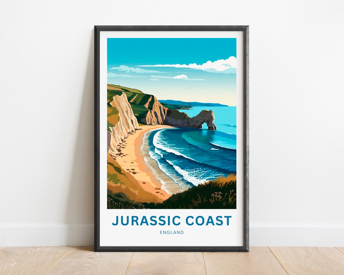 Jurassic Coast England Sandy Beach and Durdle Door Arch Poster