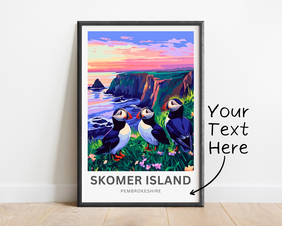 Personalized Skomer Island Travel Poster, Pembrokeshire