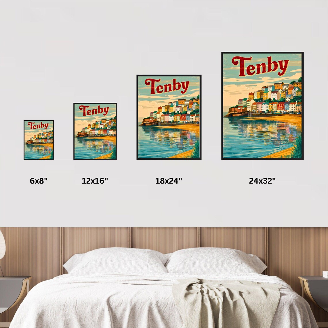 Tenby Wales Hillside Cottages Golden Beach Vintage Travel Poster - Image 4