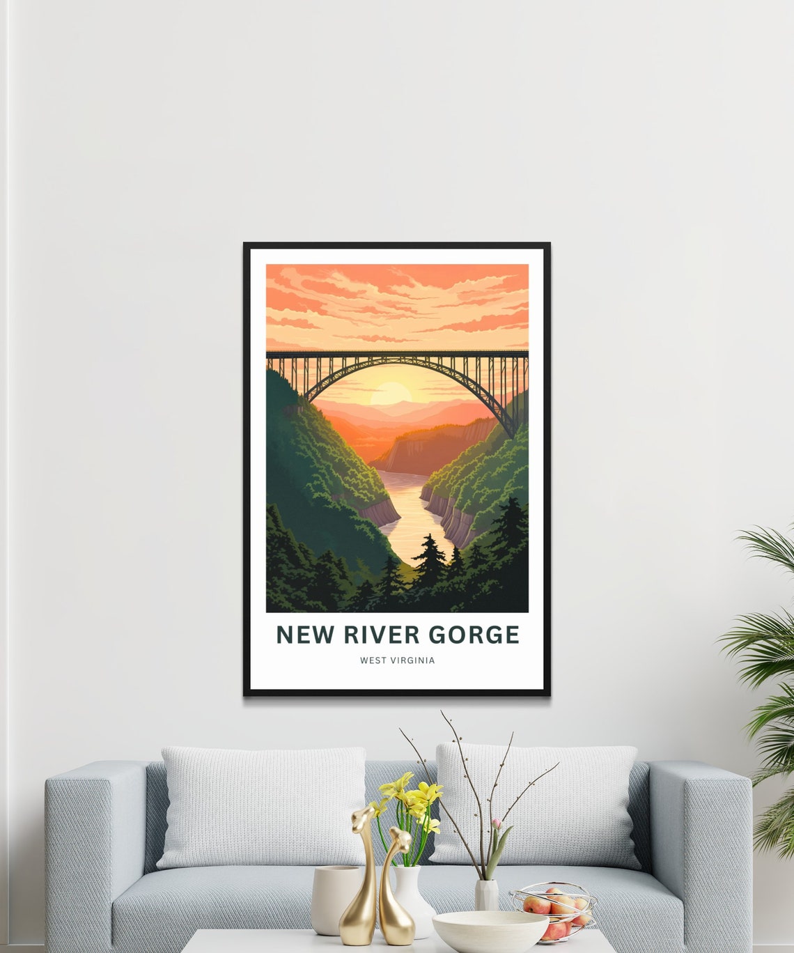 New River Gorge West Virginia Iconic Bridge Sunset Travel Poster - Image 3
