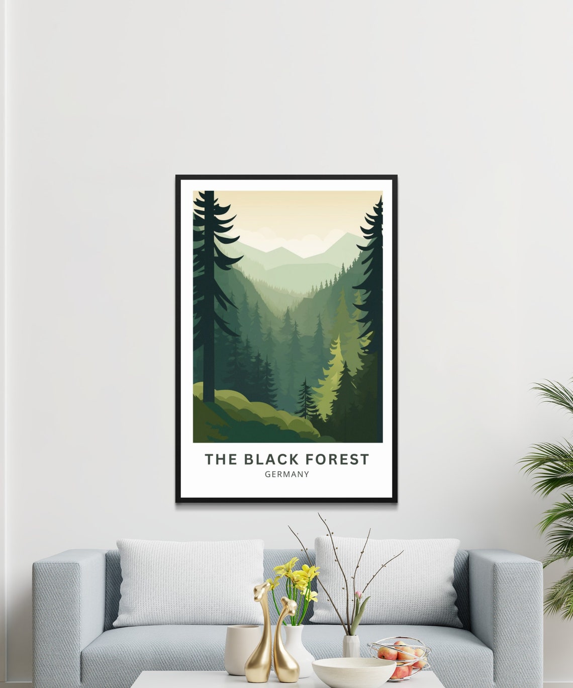 The Black Forest Germany Travel Poster Misty Evergreen Mountains Art