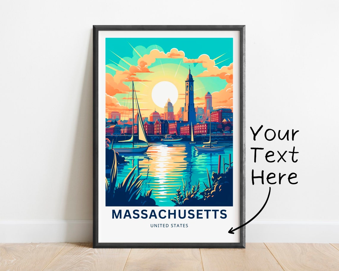 Personalized Massachusetts Harbor Sunset Sailboat Travel Poster