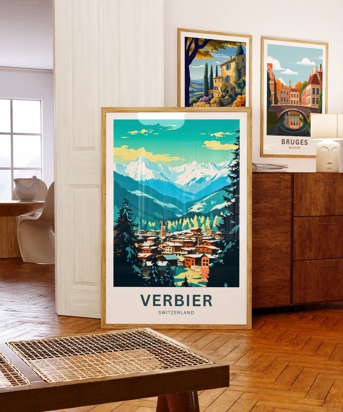 Verbier Switzerland Colorful Alpine Village Custom Text Poster - Image 5