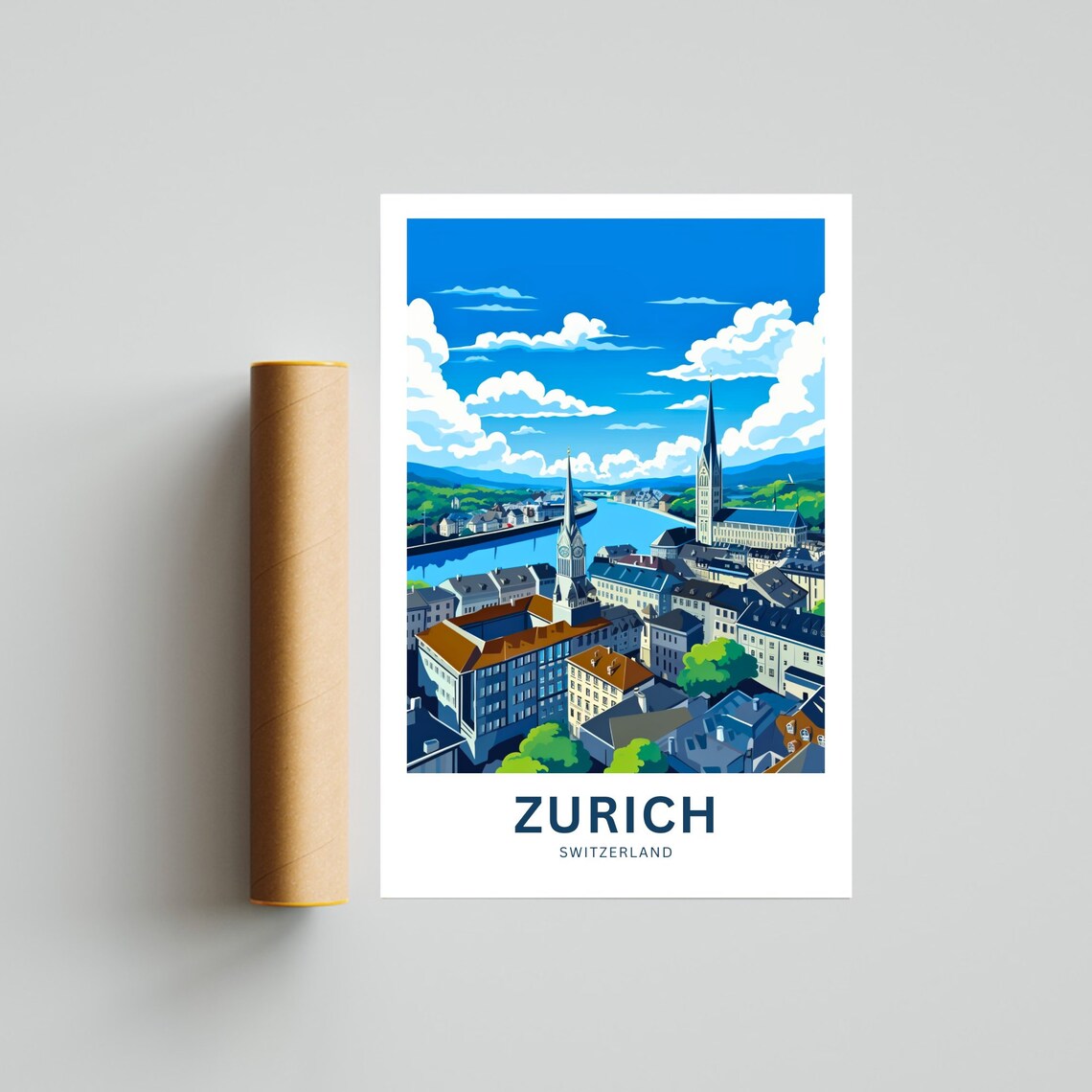 Personalized Zurich Switzerland City Panorama View Travel Poster - Image 4