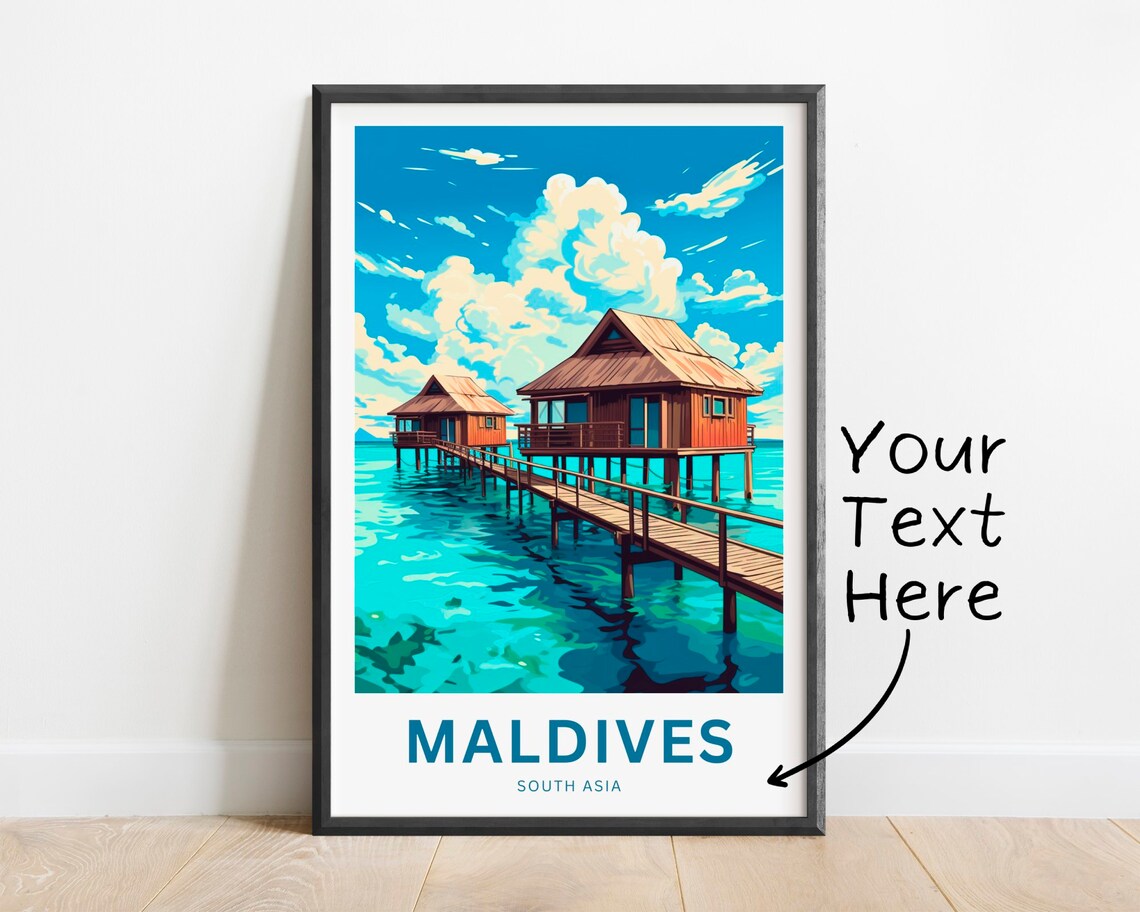 Maldives Boardwalk Overwater Villa Scene Personalized Travel Poster