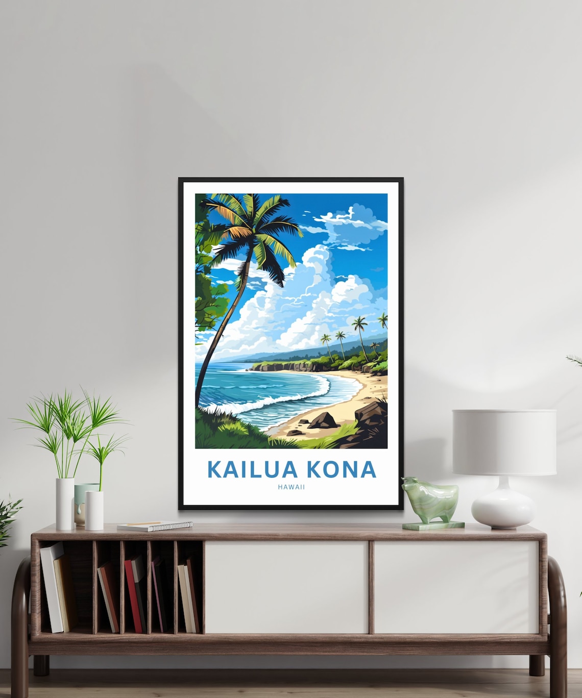 Kailua Kona Hawaii Leaning Palm and Curved Sandy Beach Poster - Image 3