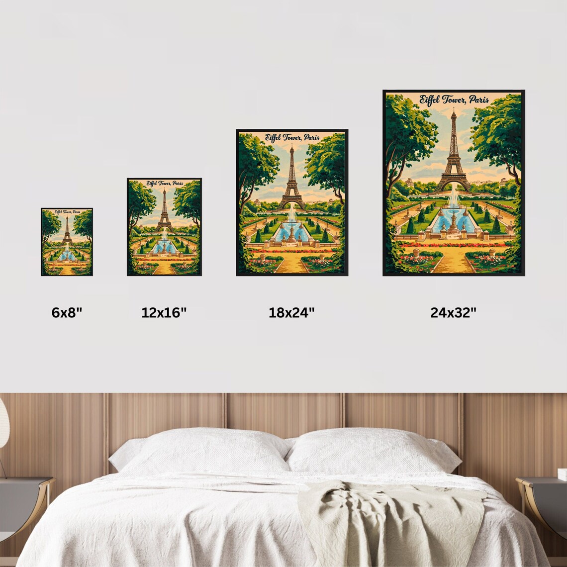 Eiffel Tower Paris Vintage Formal Gardens Retro Travel Poster - Image 4