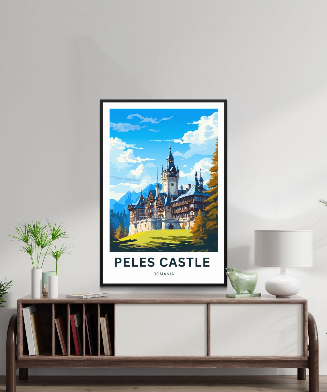 Peles Castle Romania Fairytale Vintage Travel Poster Mountain Castle - Image 2