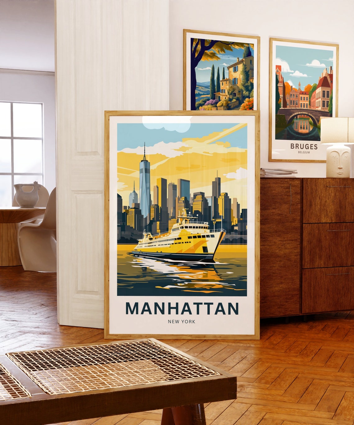 Personalized Manhattan New York Sunset Ferry Skyline Scene Poster - Image 5