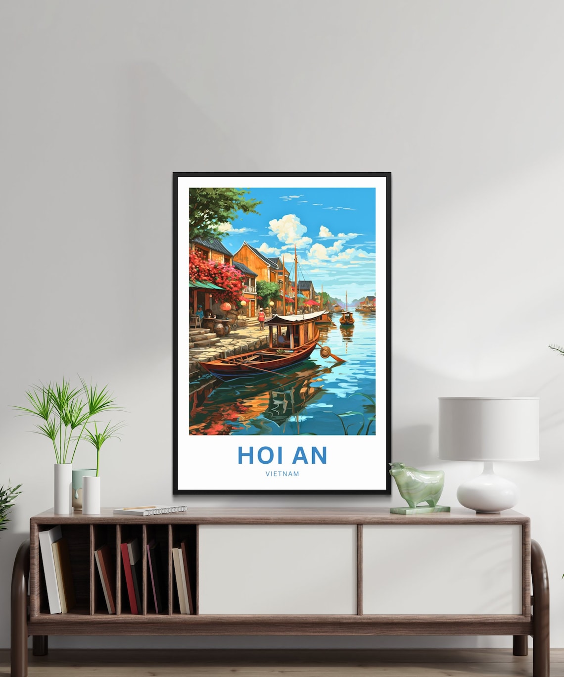 Hoi An Vietnam Travel Poster Wooden Boats Riverside Old Town Art - Image 2