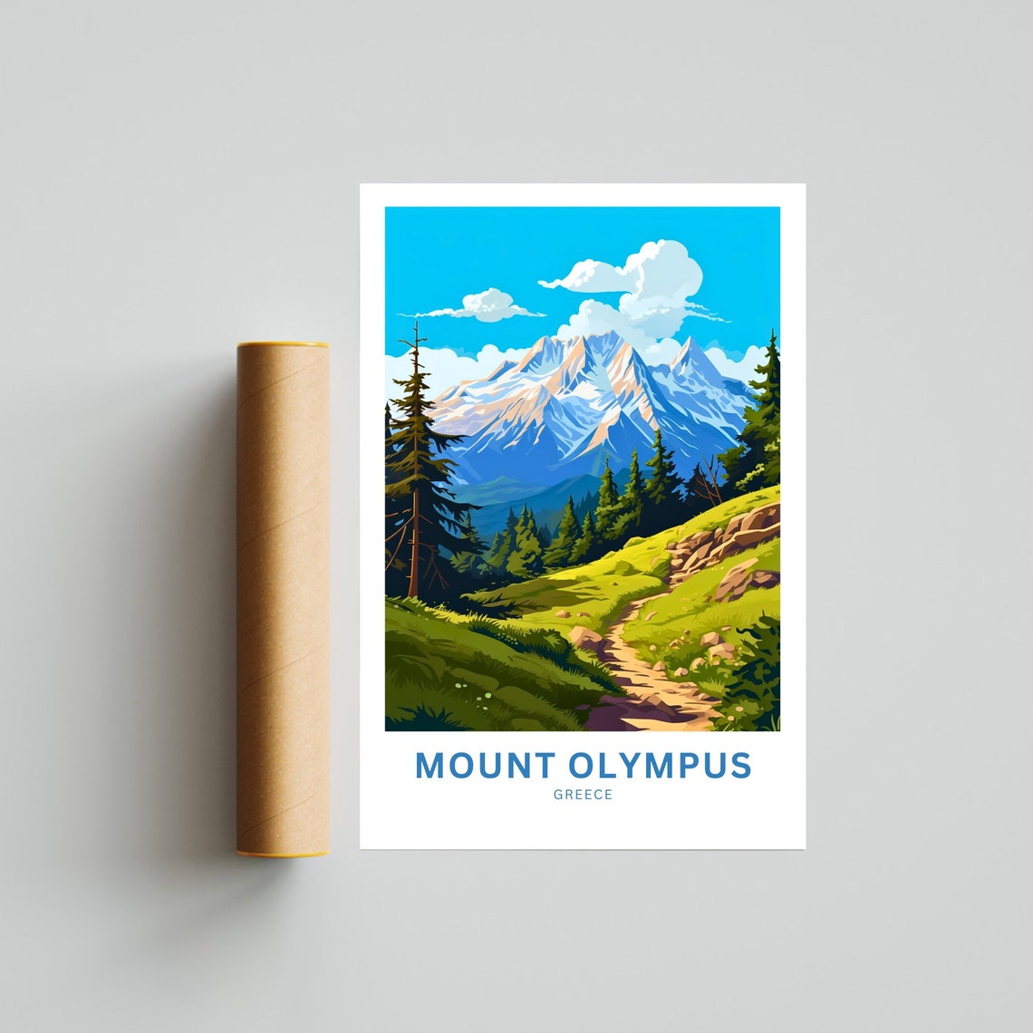 Mount Olympus Greece Snow Peak Mountain Print Pine Forest Trail Art - Image 4