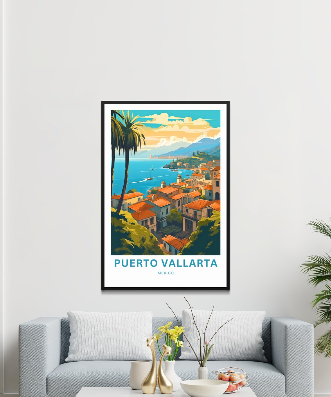 Personalized Puerto Vallarta Mexico Sunset Coastline Travel Poster - Image 3