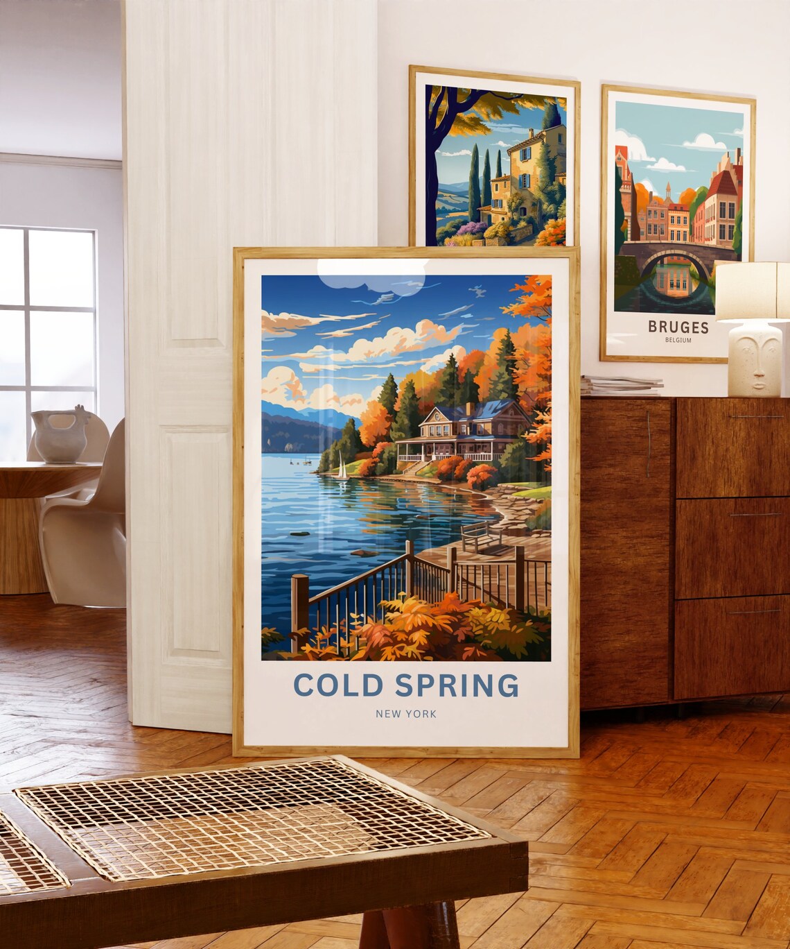 Cold Spring New York Autumn Lake Sailboat Lakeside House Travel Poster - Image 3