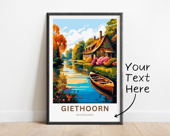 Personalized Giethoorn Netherlands Travel Poster Custom Text Canal Village
