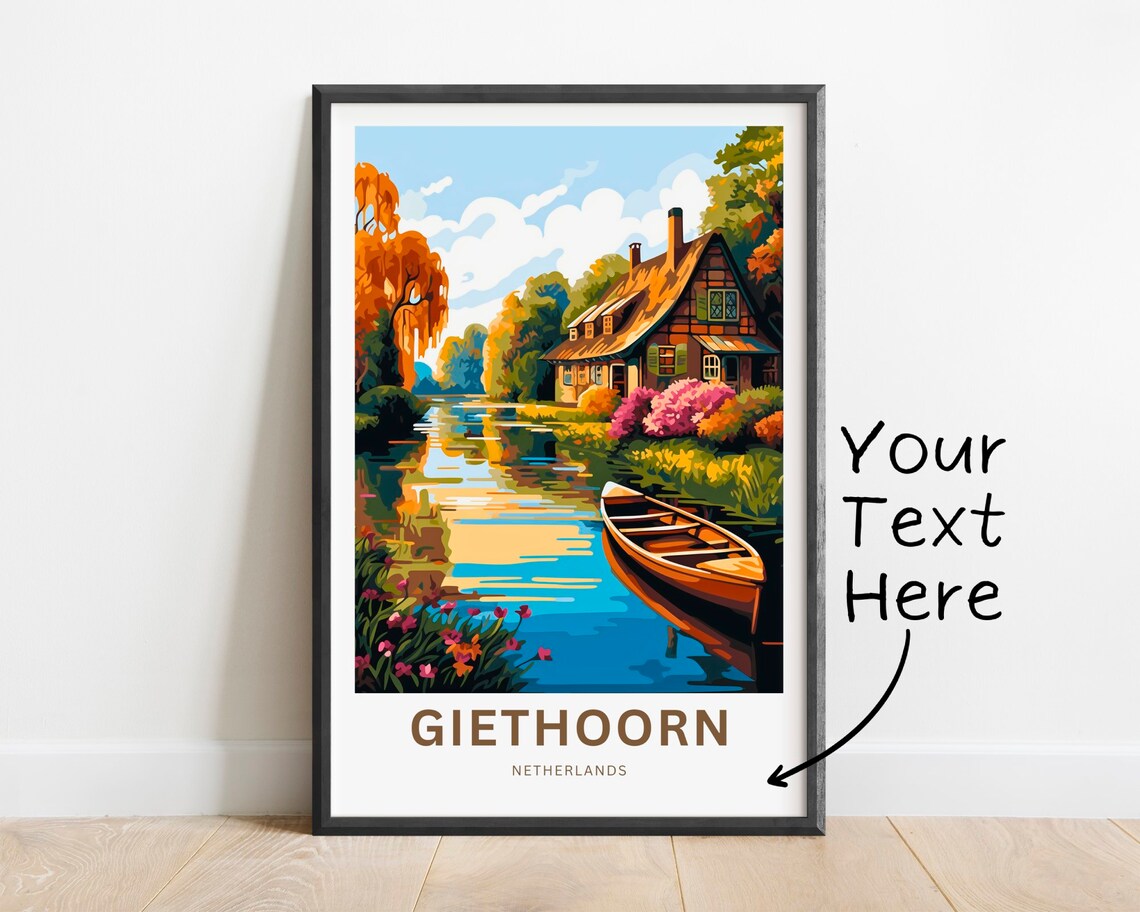 Personalized Giethoorn Netherlands Travel Poster Custom Text Canal Village