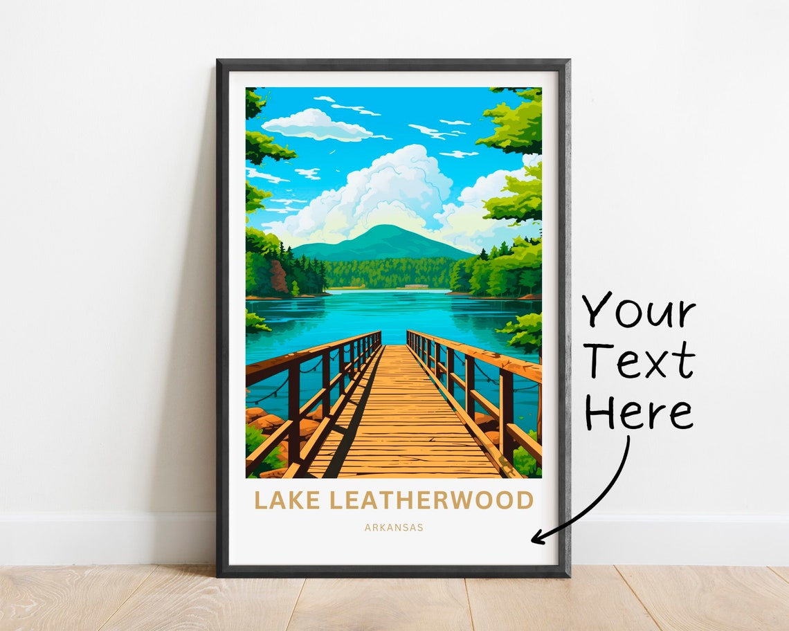 Lake Leatherwood Arkansas Wooden Pier Custom Text Personalized Poster