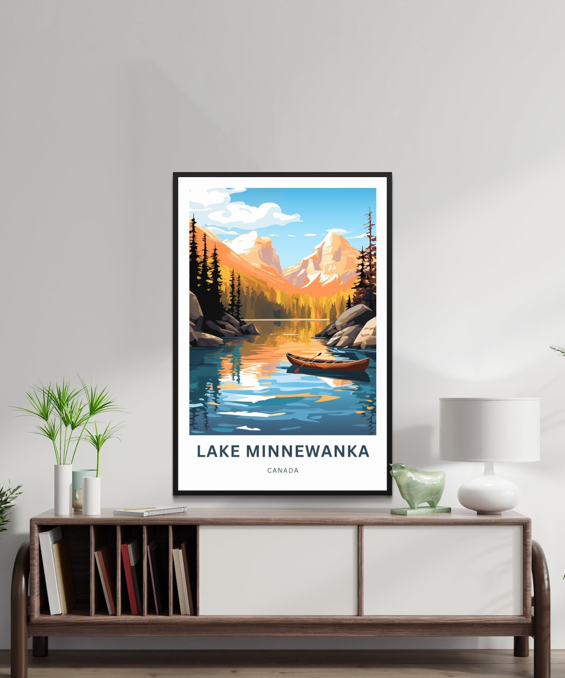 Lake Minnewanka Canada Golden Peaks Turquoise Water Travel Poster - Image 2