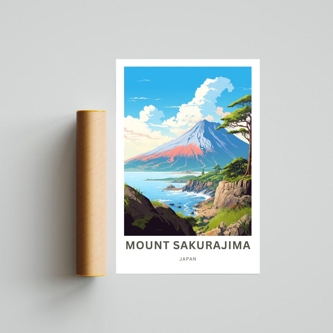 Mount Sakurajima Japan Volcano Seaside Bold Landscape Poster - Image 4