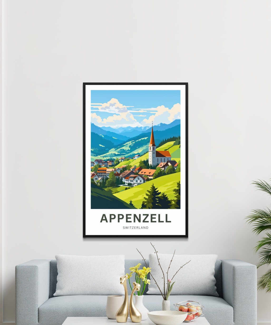 Personalized Appenzell Switzerland Alpine Village Church Valley Poster - Image 3