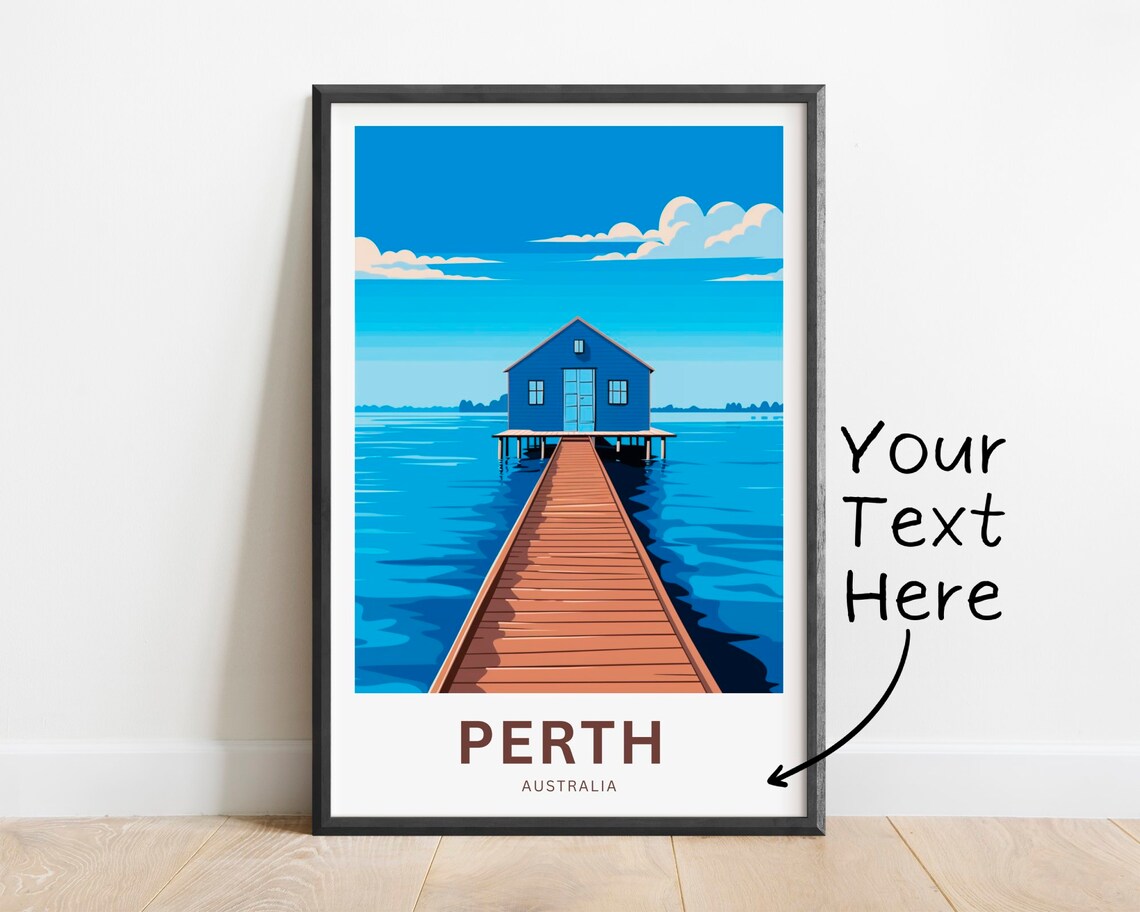 Perth Australia Iconic Blue Boathouse Pier Water Travel Poster