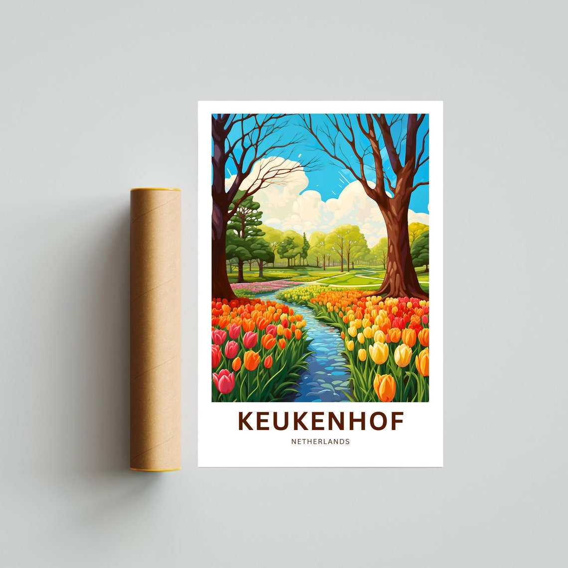 Keukenhof Netherlands Tulip Fields Along Canal Spring Bloom Poster - Image 4