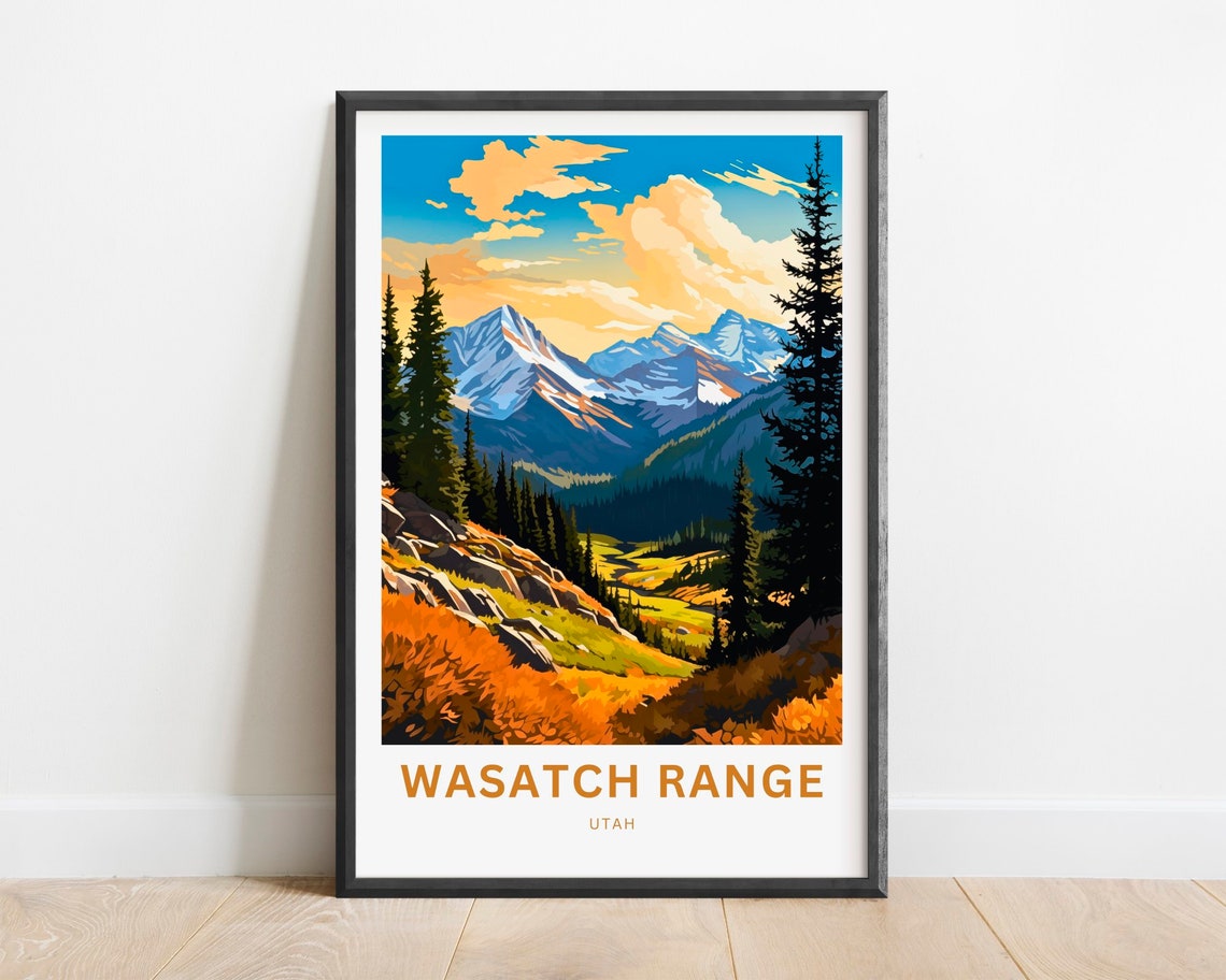Wasatch Range Utah Alpine Valley Sunset Peaks Scene Travel Poster