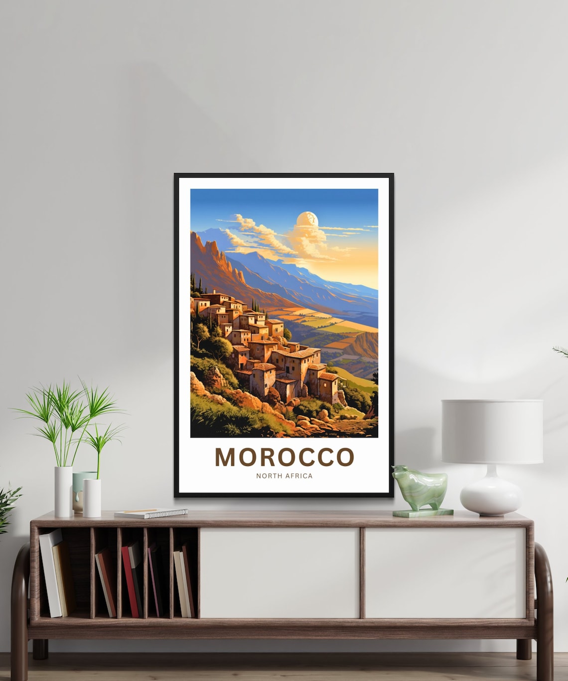 Morocco Atlas Mountains Full Moon Village Sunset Travel Poster - Image 2