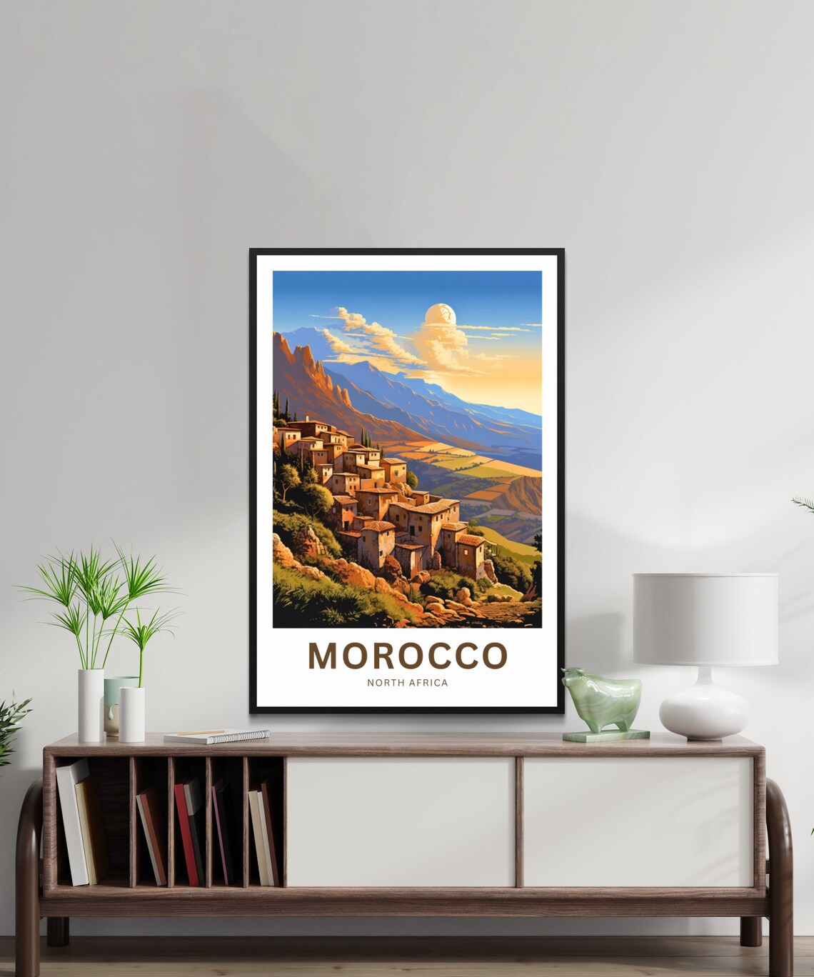 Personalized Morocco Atlas Mountain Village Sunset Moon Travel Poster - Image 2