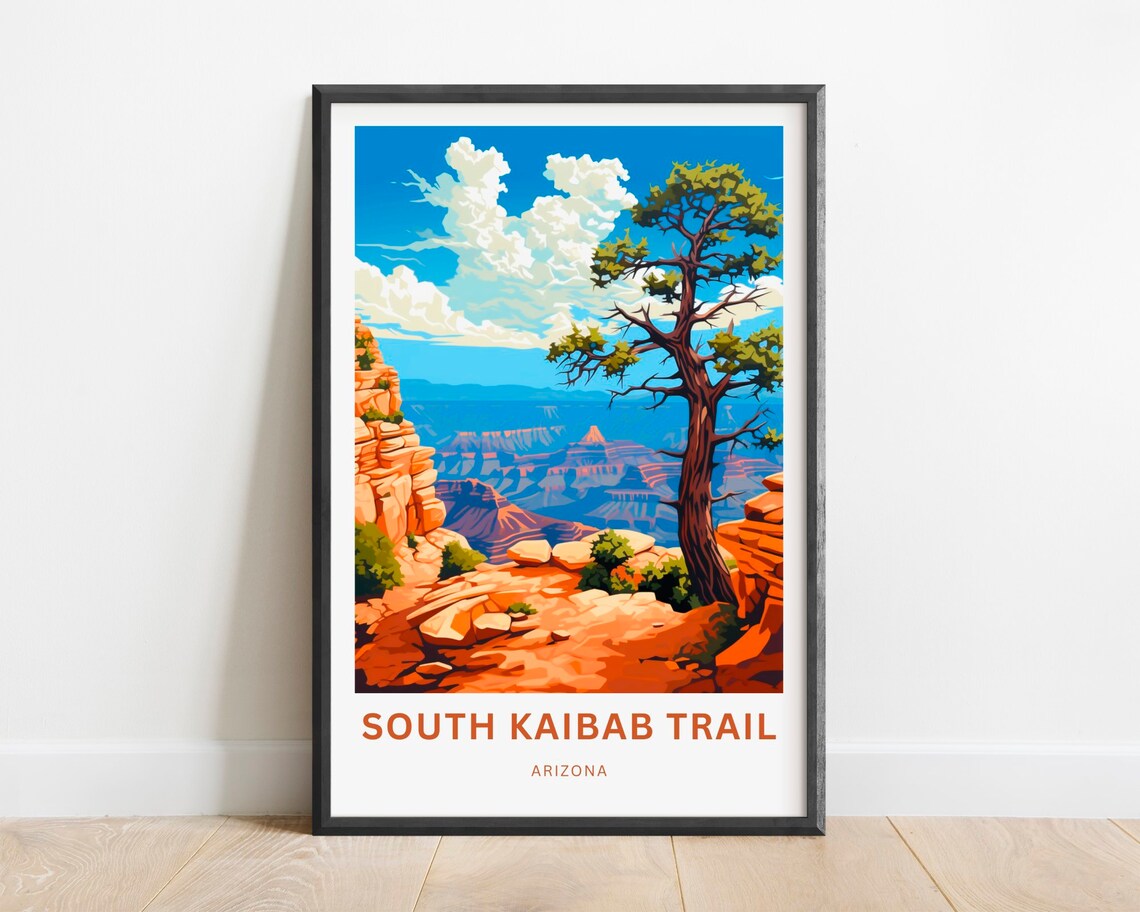 South Kaibab Trail Arizona Travel Poster Grand Canyon Rim Juniper Art