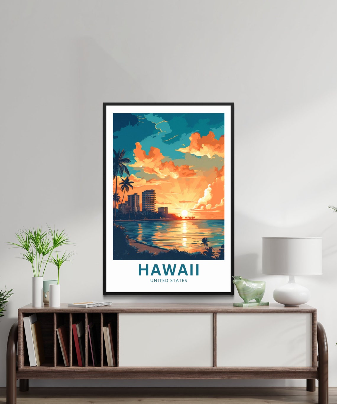 Hawaii Beach Sunset Palm Trees Vibrant Tropical Travel Poster - Image 2
