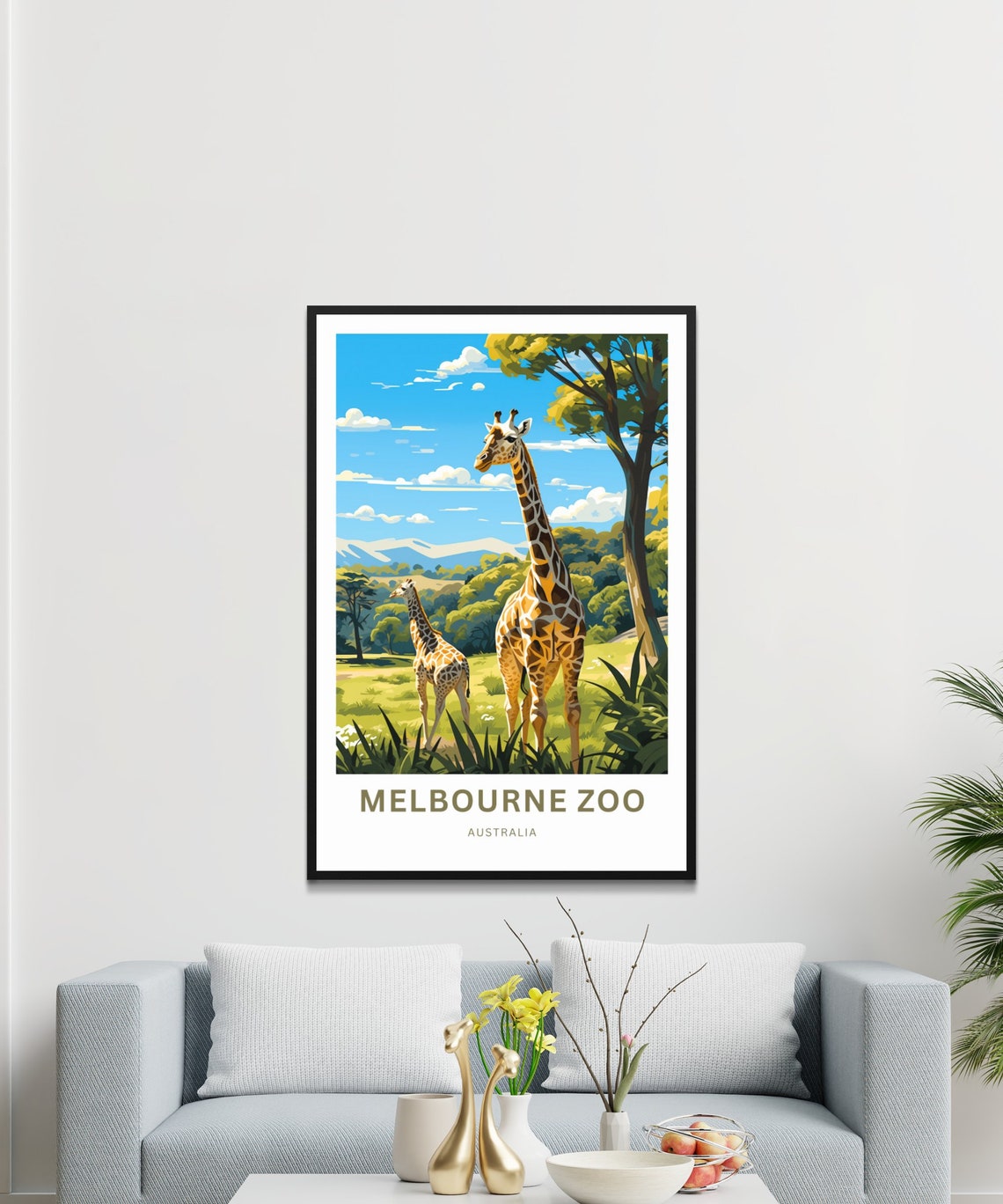 Melbourne Zoo Australia Giraffe Savanna Illustrated Art Poster - Image 3