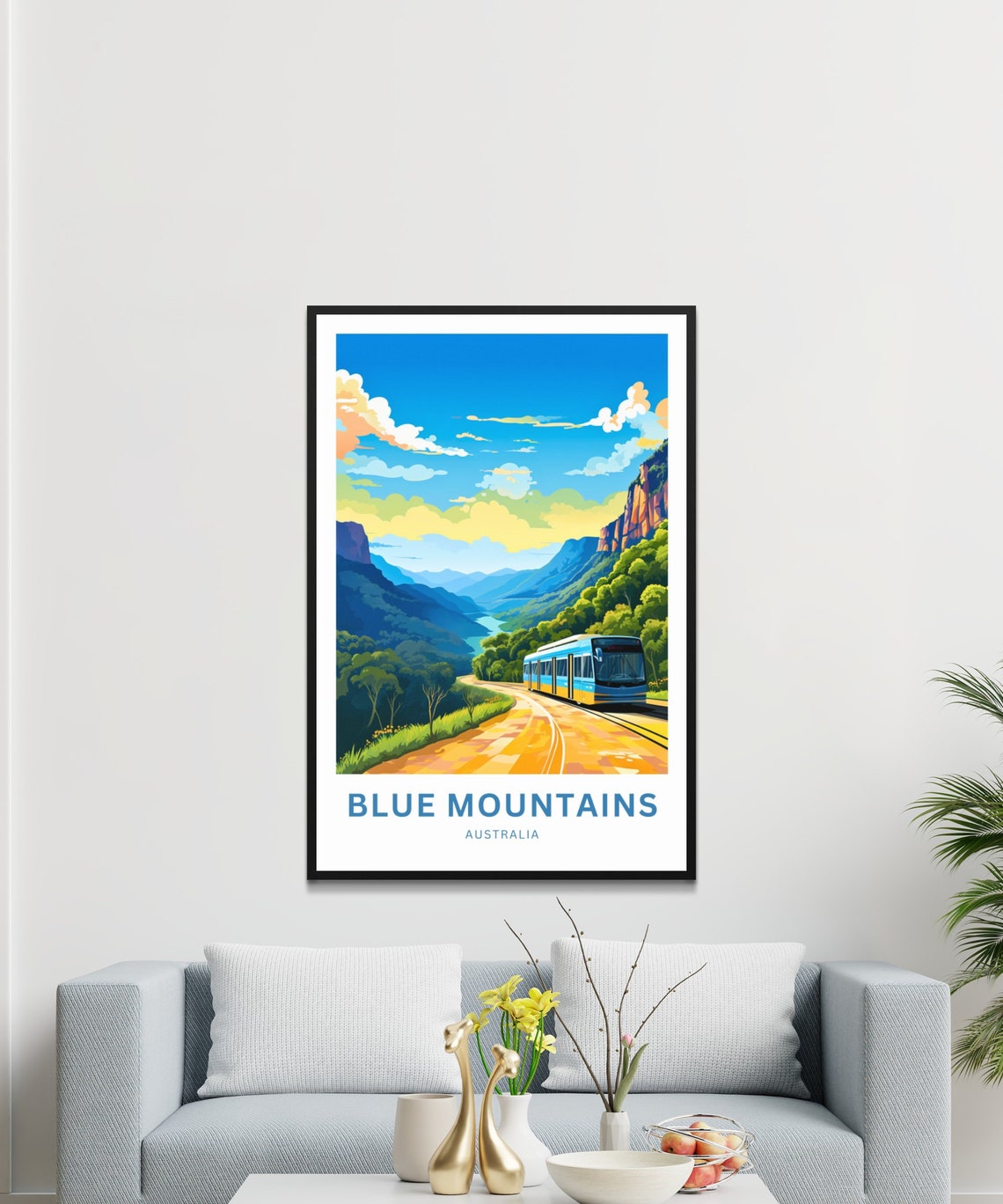 Blue Mountains Australia Train Mountain Road View Custom Text Poster - Image 3