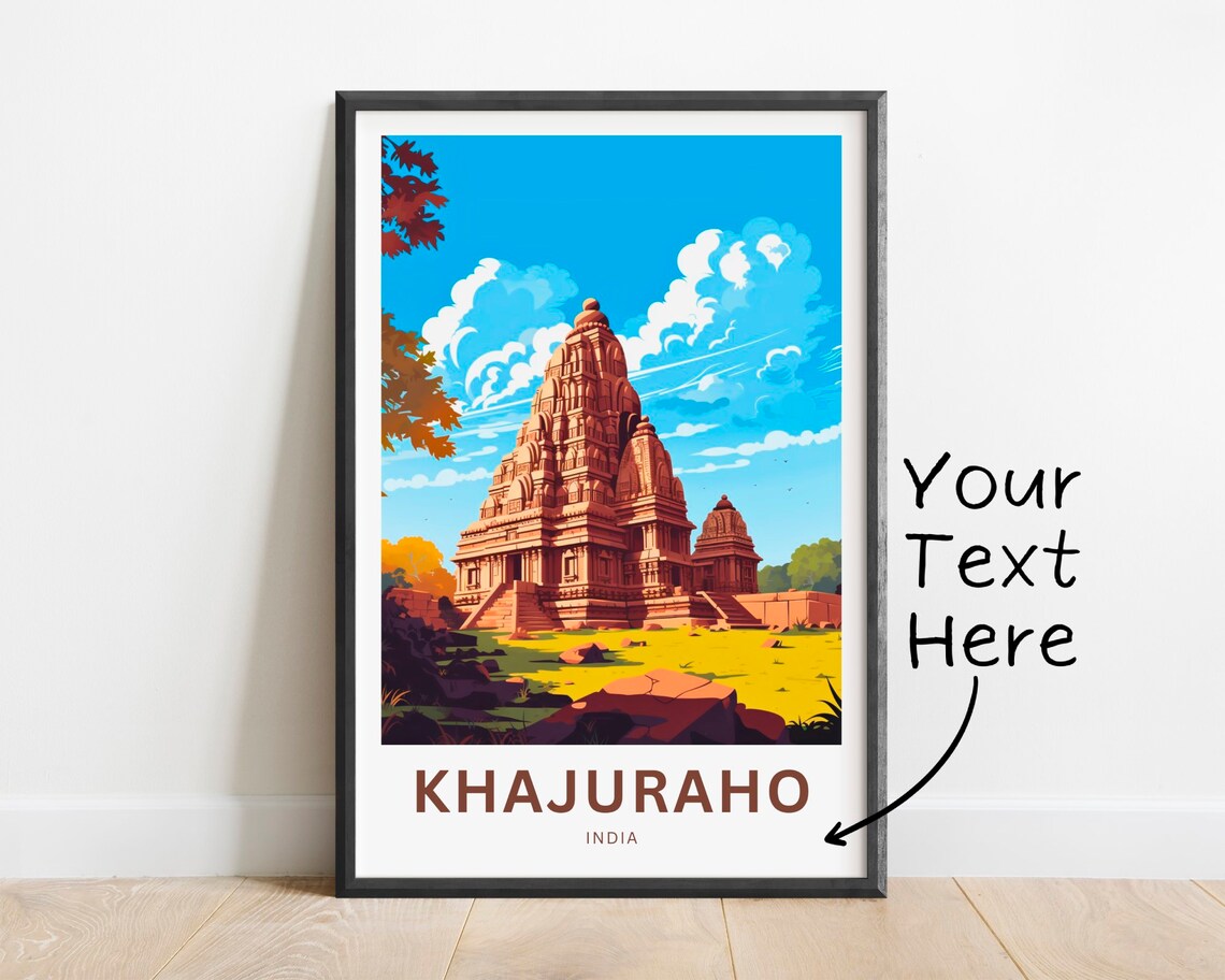 Khajuraho India Red Temple Garden Stones Custom Travel Poster