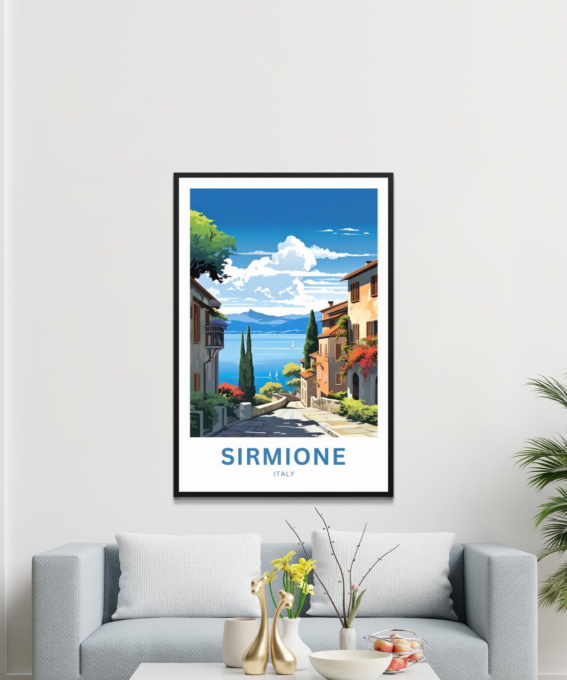 Sirmione Italy Lakeside Street Cypress View Vintage Travel Poster - Image 2