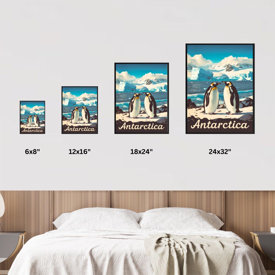 Antarctica Penguins Iceberg Shore Script Lettering Travel Poster - Image 2