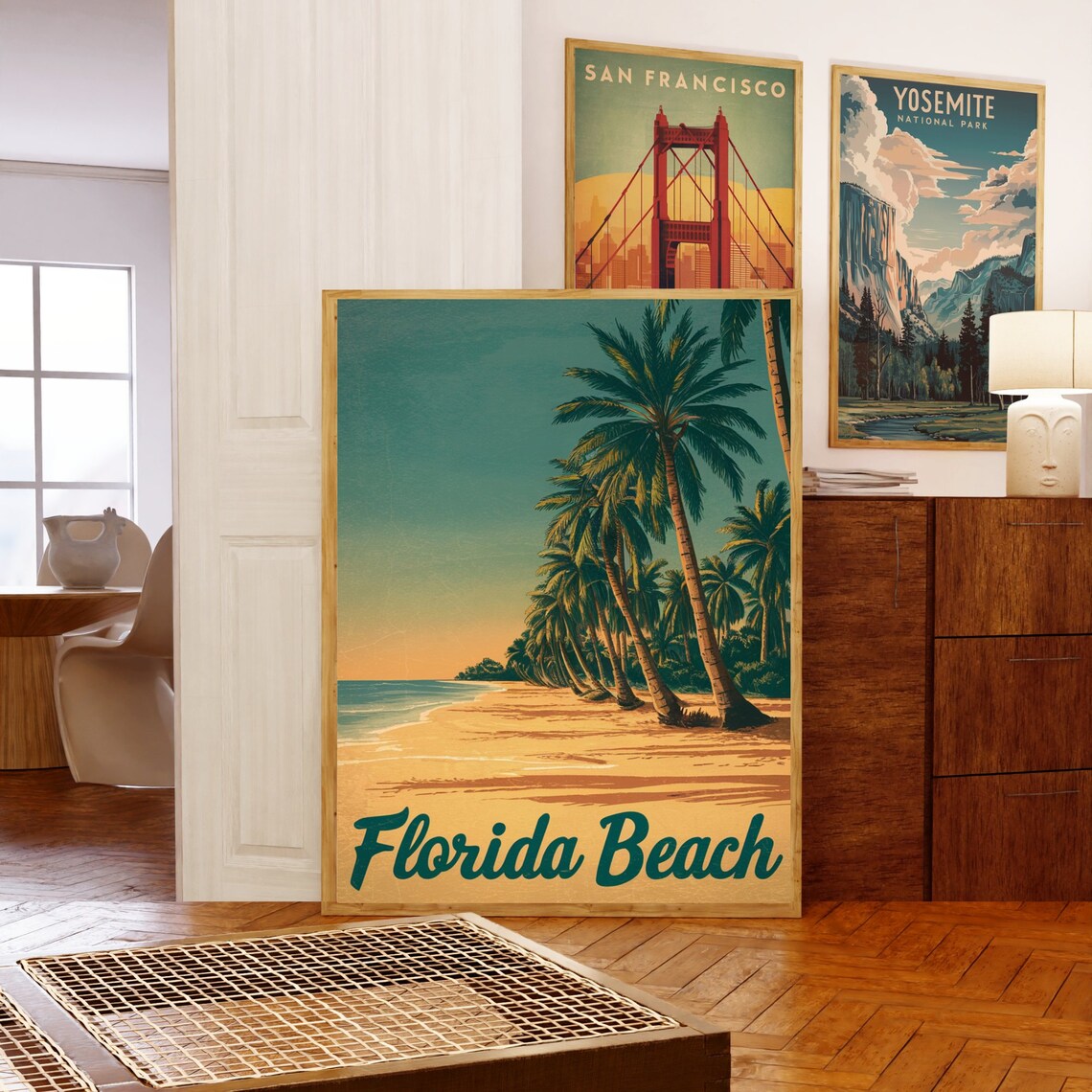Florida Beach Palm Trees Golden Hour Vintage Retro Travel Poster - Image 5