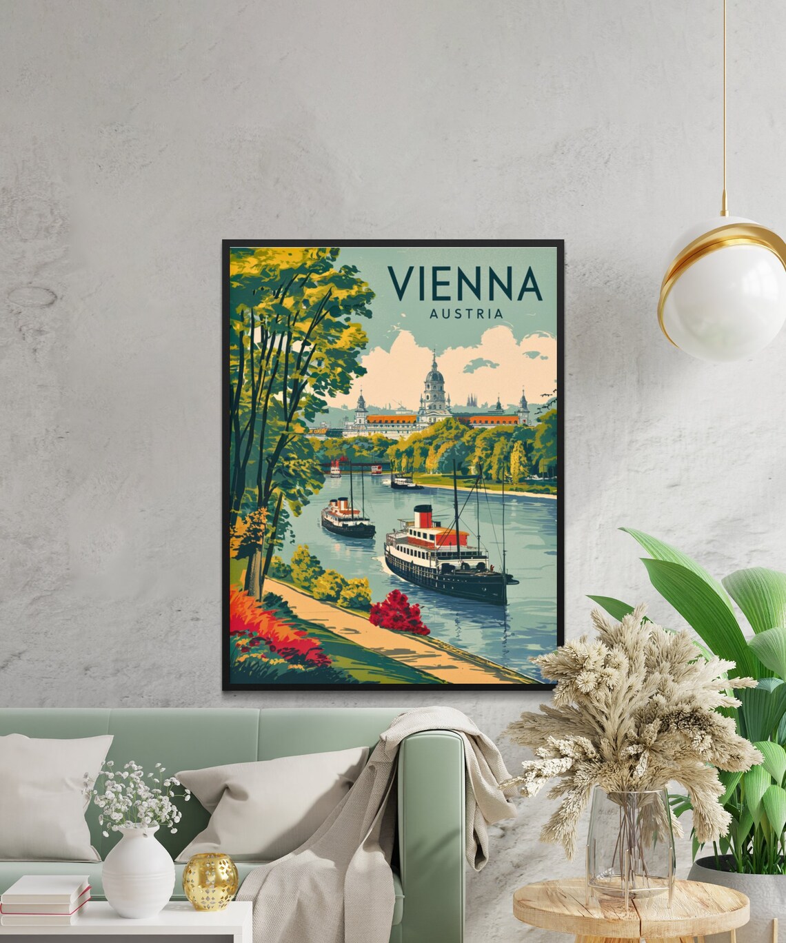 Vienna Austria Vintage Danube Steamboat Riverside Walk Travel Poster - Image 2