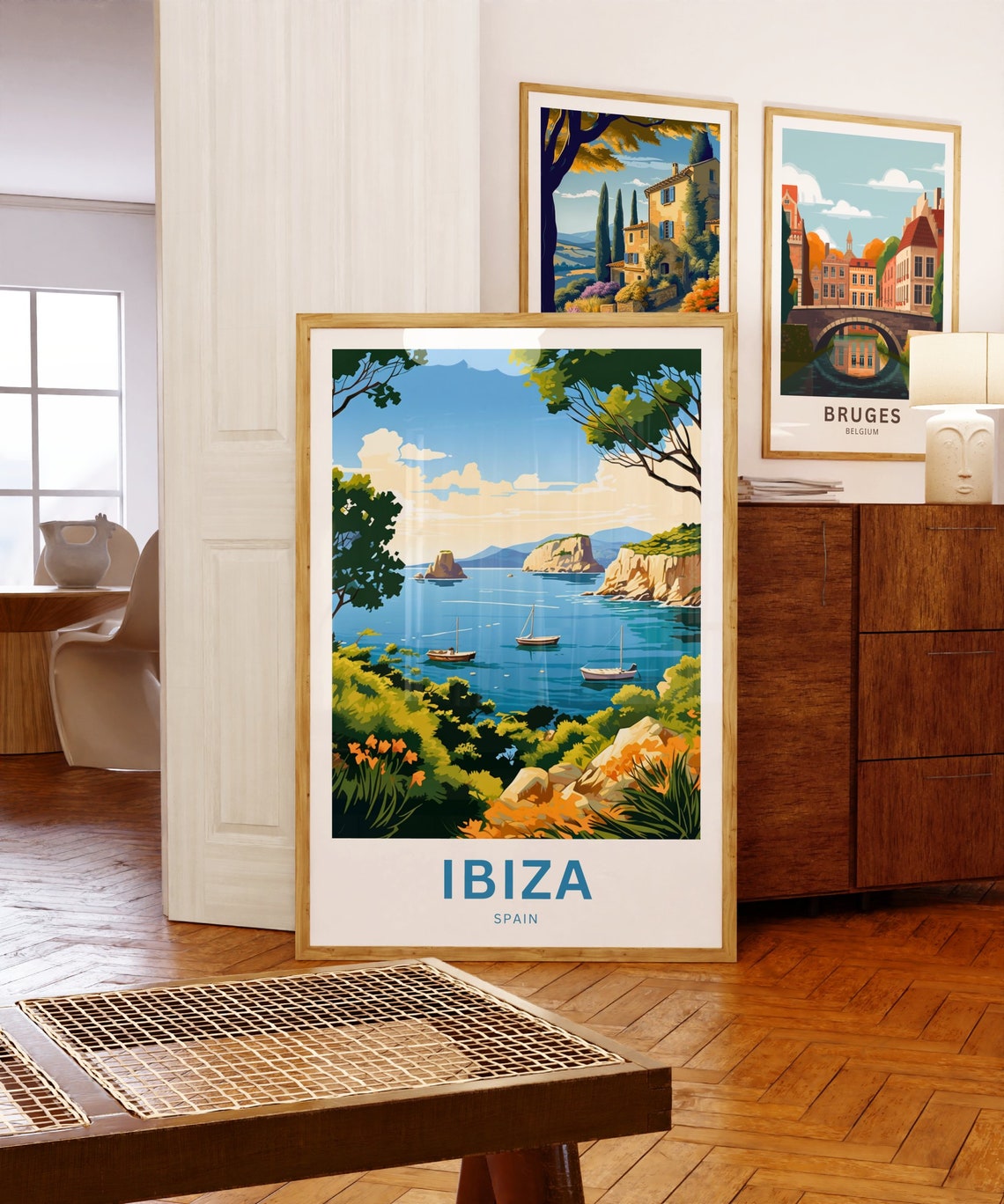 Ibiza Spain Sea Cliffs Sailboats Cove View Personalized Travel Poster - Image 5