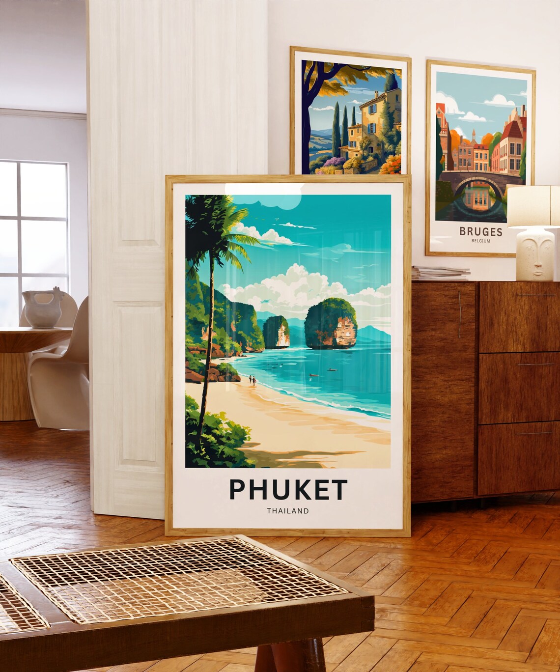 Phuket Thailand Palm Beach Limestone Karsts Seascape Travel Poster - Image 5