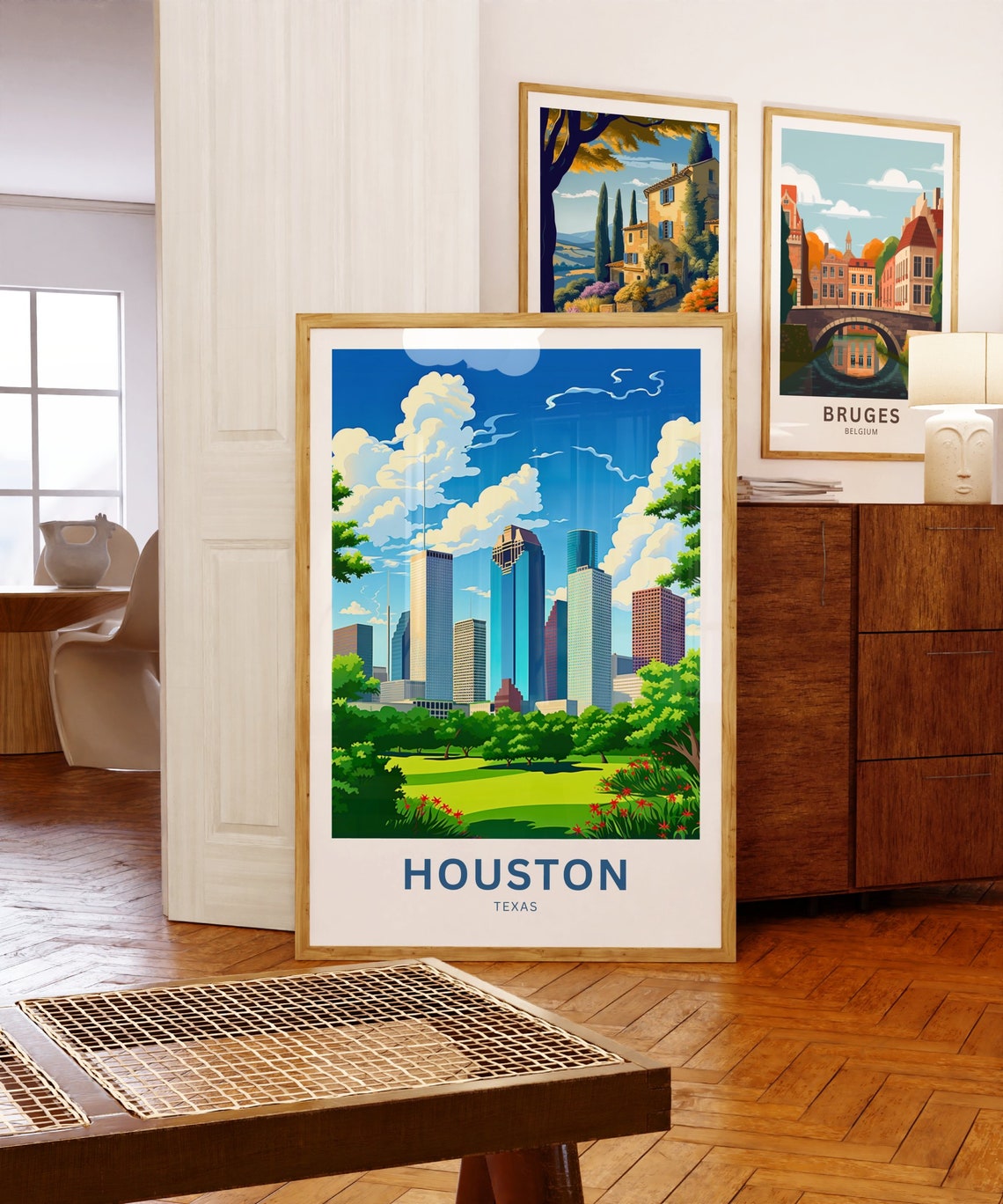 Houston Texas Downtown Skyline Sunlit Park Vintage Travel Poster - Image 5