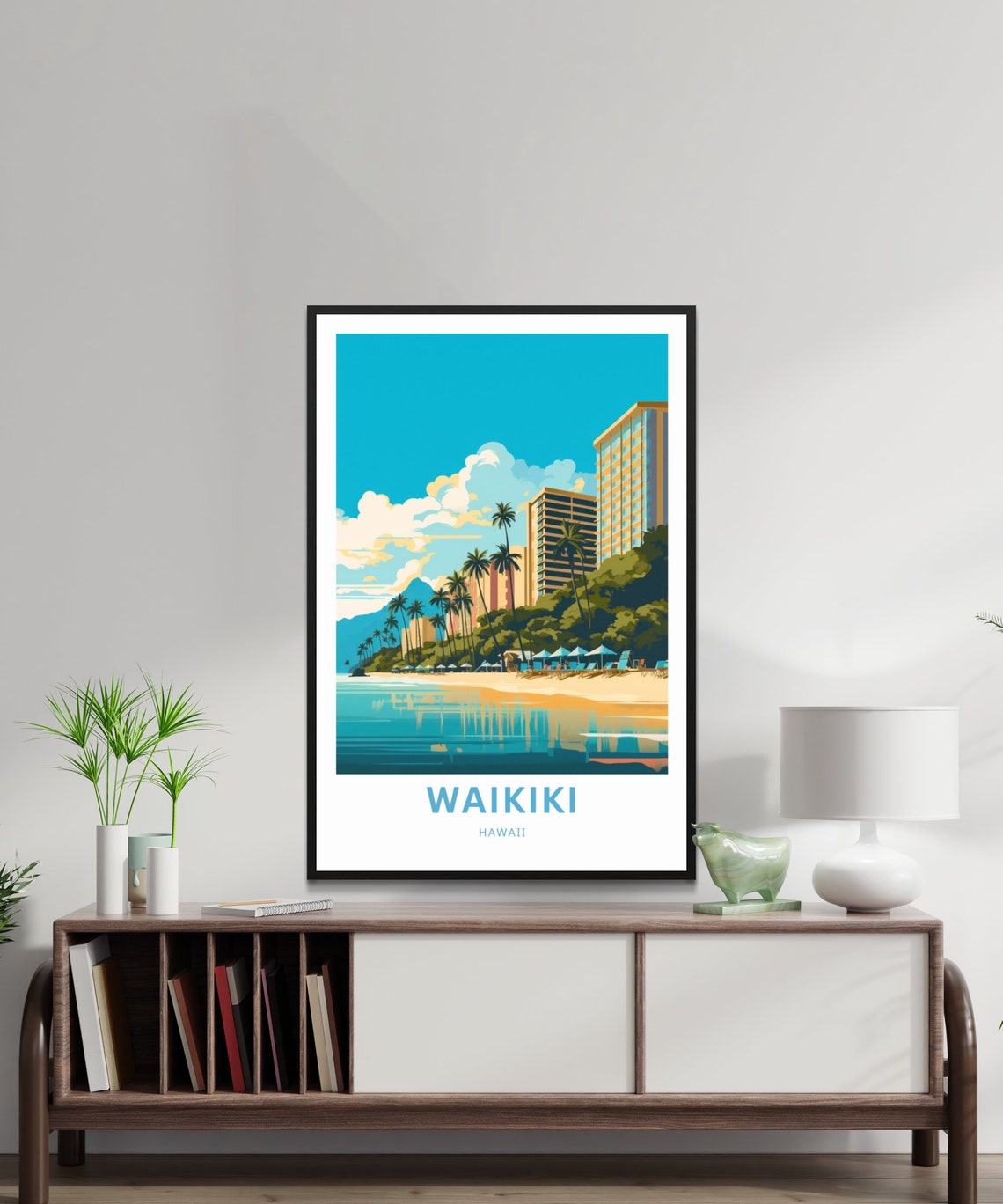 Waikiki Hawaii Personalized Beach Palm Trees Hotel View Travel Poster - Image 2