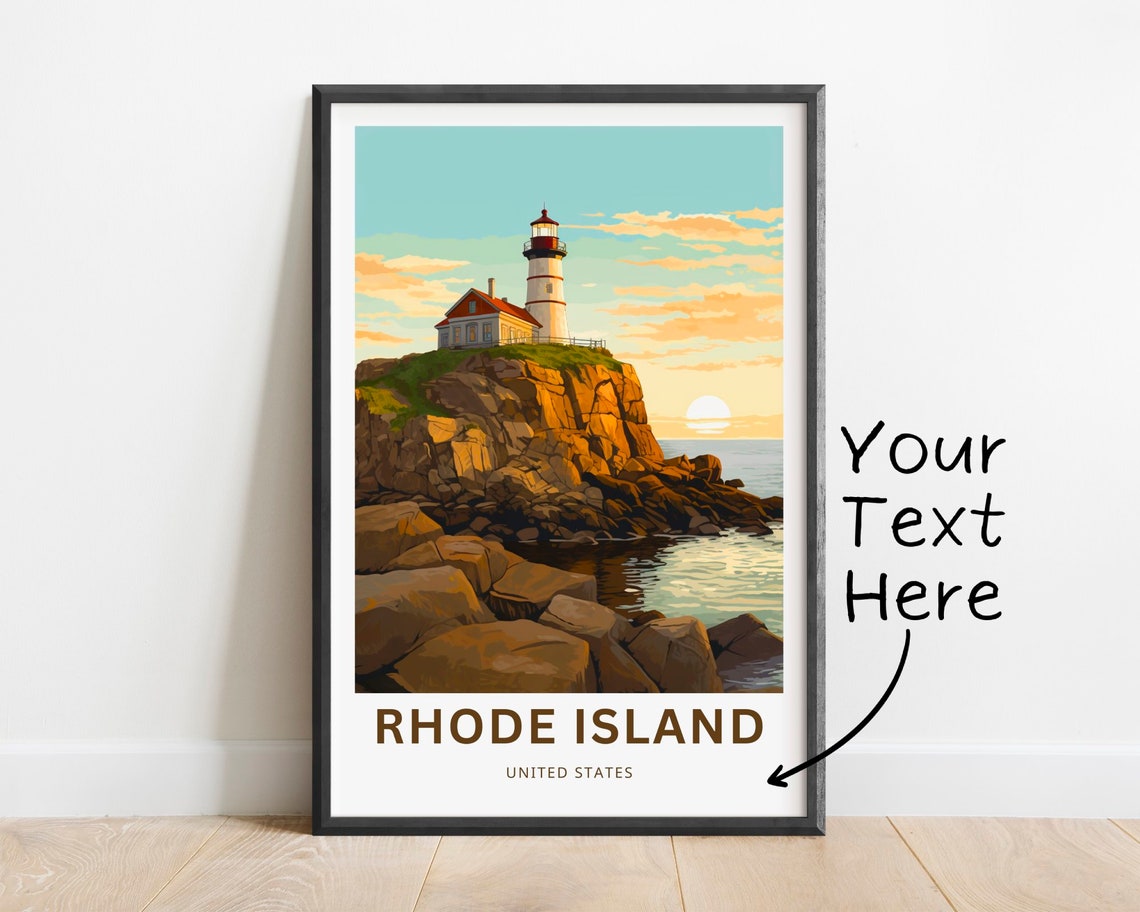 Rhode Island Lighthouse Rocky Coast Personalized Text Poster
