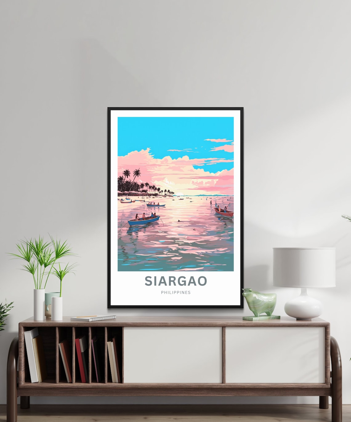 Siargao Dreamy Sunset Pink Sea Fishing Boats Philippines Poster - Image 2