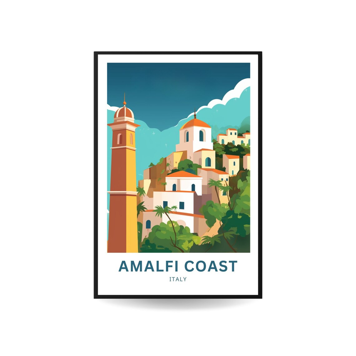 Amalfi Coast Italy Domed Church Towers Hillside Village Poster - Image 2