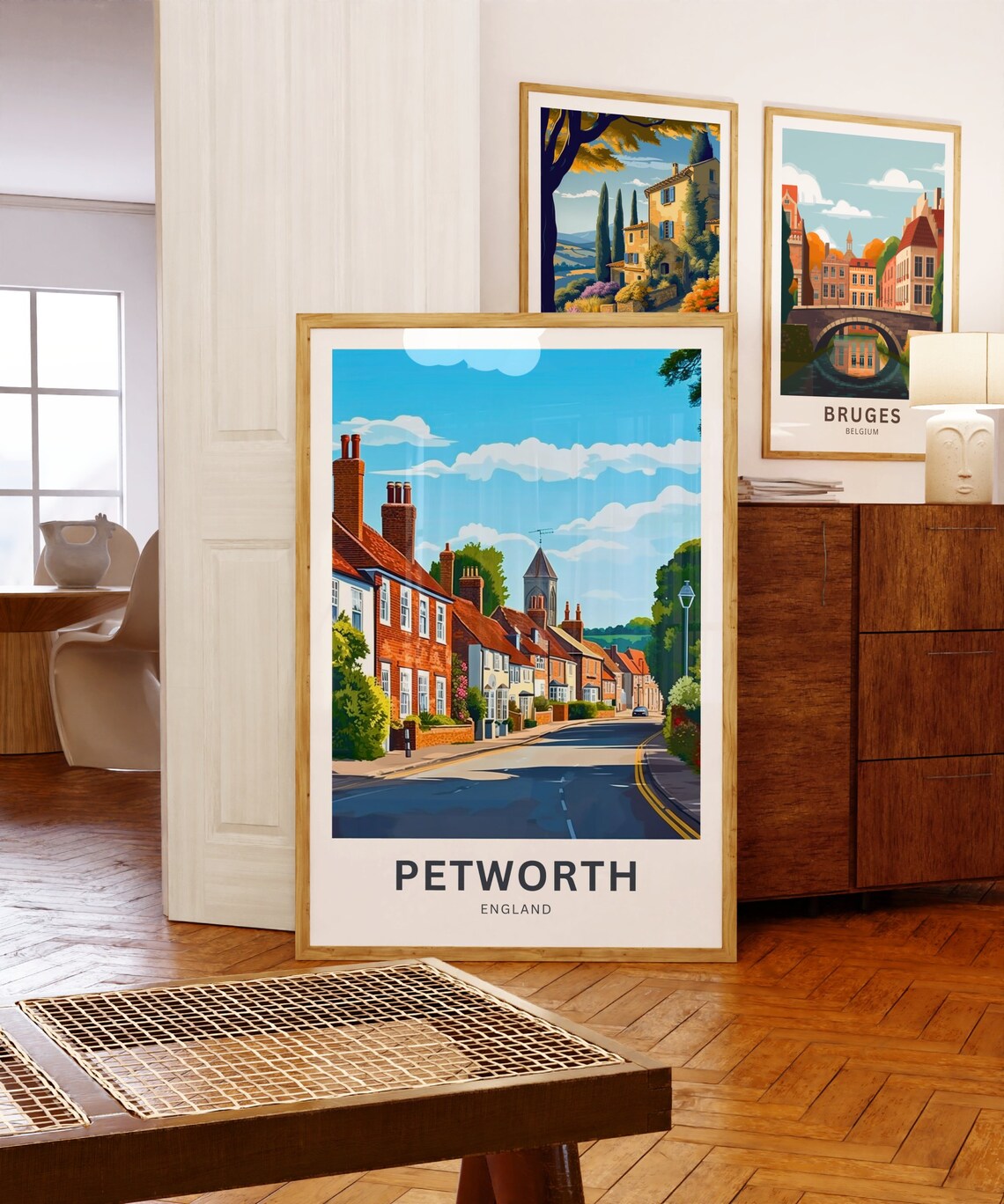 Petworth England Historic Brick Street Church Village Travel Poster - Image 5