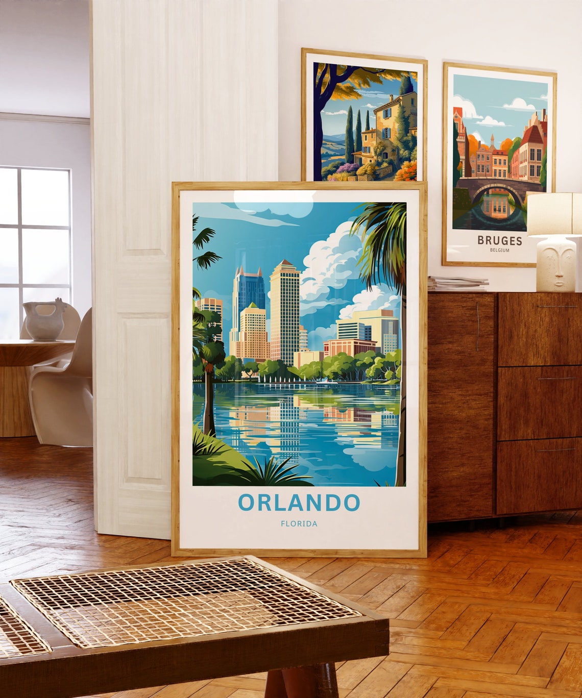 Orlando Florida Downtown Skyline Lake Reflection Travel Poster - Image 5