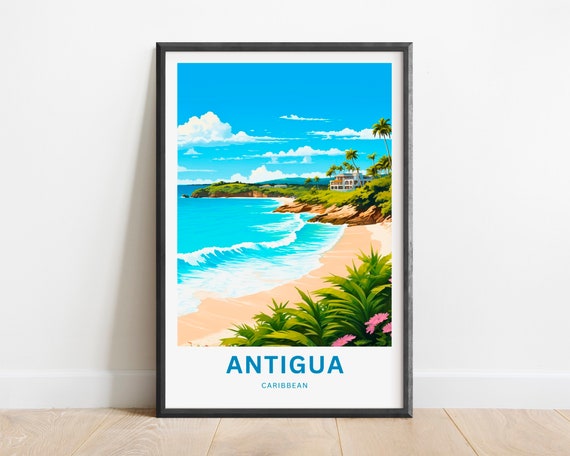 Antigua Travel Print Antigua Poster Caribbean Wall Art Framed Present Gift Antigua Barbuda Antigua Present Personalized Text