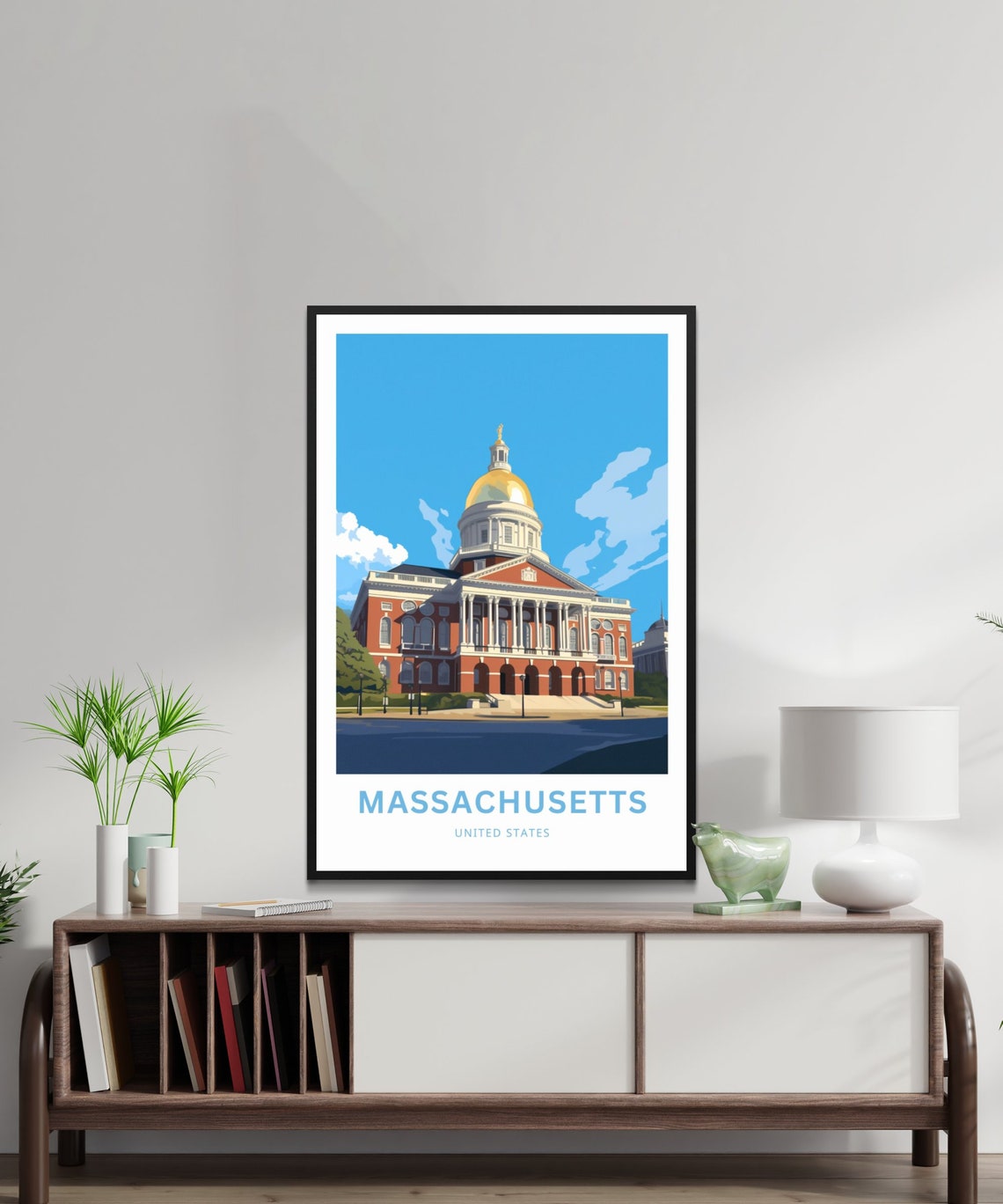 Massachusetts Golden Dome State House Classic Retro Travel Poster - Image 2