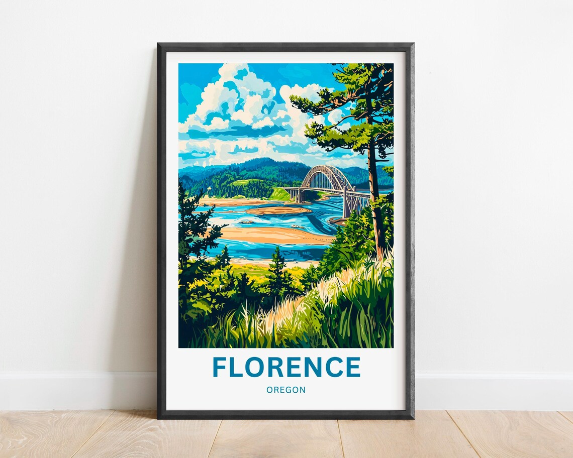 Florence Oregon Arched River Bridge Coastal Scenery Travel Poster