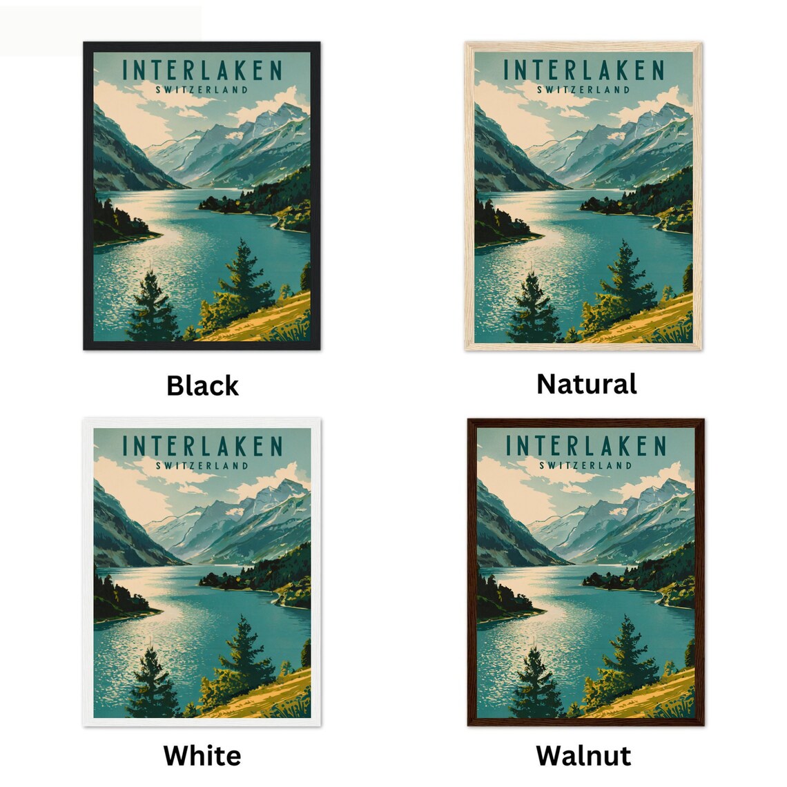 Interlaken Switzerland Alpine Lake Peaks Panoramic Travel Poster - Image 4
